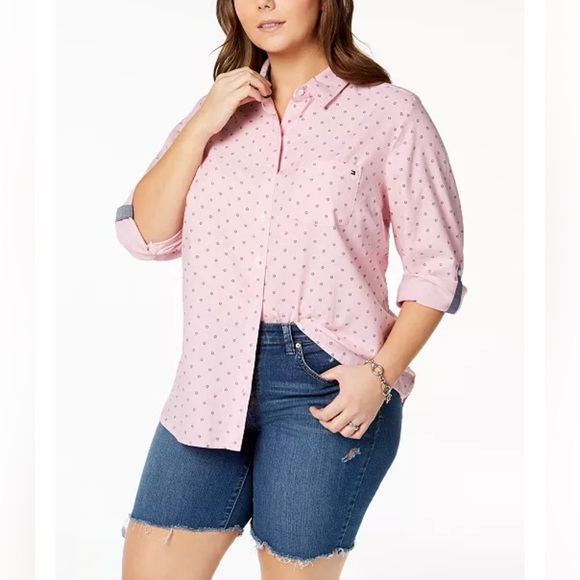 Tommy Hilfiger Button Down 100% Cotton Shirt; Size 0X; Long Sleeve Long Top - Picture 2 of 12